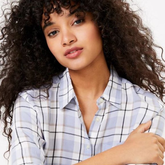 NWT LOFT Women's Plaid Tunic Button Down Shirt - Picture 2 of 3